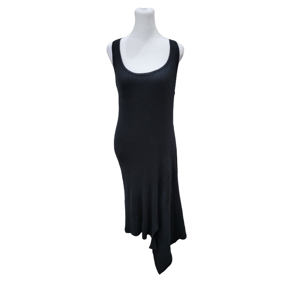 Sundance‎ Women's In Vouge Ribbed Asymmetric Hem Midi Dress Black Size Medium